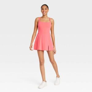 JoyLab - Women's Knit Squareneck Slit Active Dress - JoyLab Coral Orange